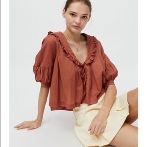 Urban Outfitters Fionna Collared Babydoll Blouse Rust